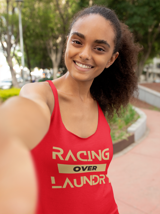 Racing over Laundry Racerback Tank