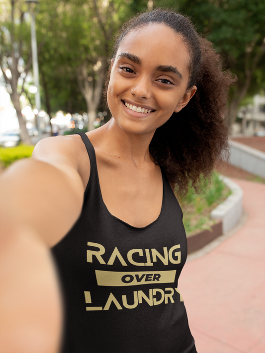 Racing over Laundry Racerback Tank